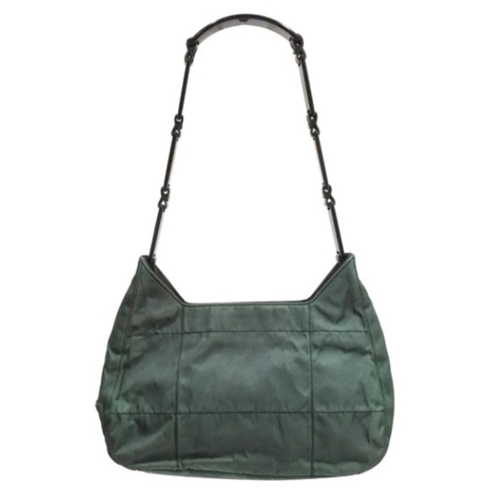 Prada green Tessuto nylon black lucite handle small shoulder bag